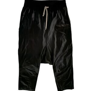 Rick Owens SS19 Babel Dropped Crotch Black Polished Calfskin Cropped Pants US 2